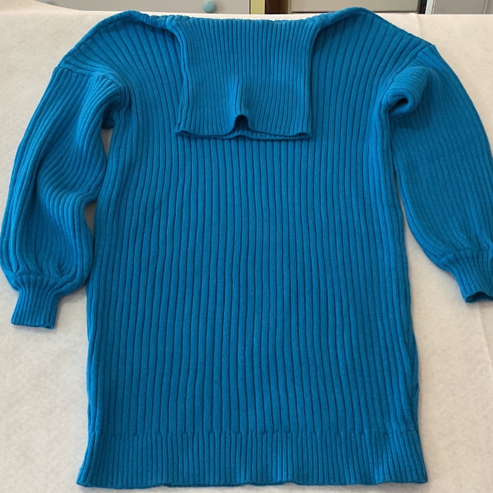 Blue Ribbed Boatneck Women's Sweater